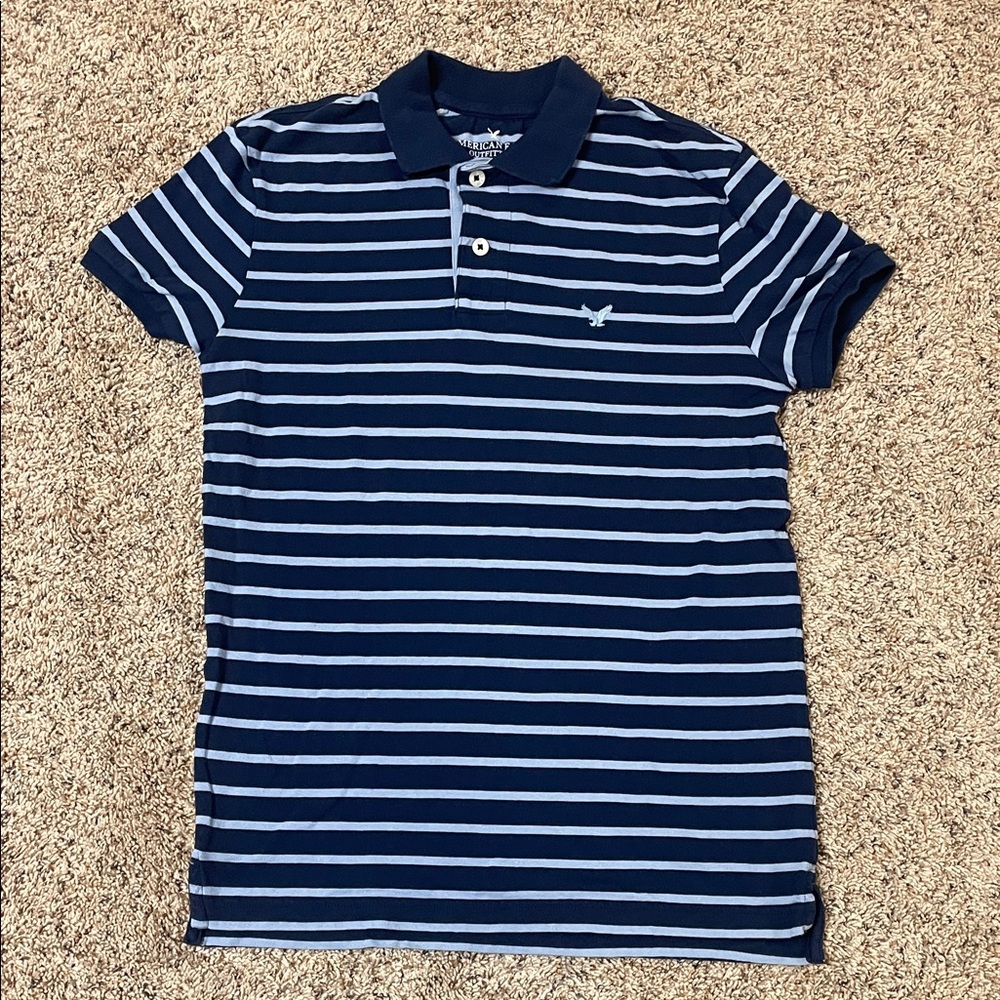 American Eagle Outfitters Navy and Striped Polo